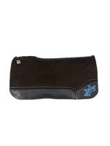 OG Saddle Pad with Black Leather - Crown in Silver Blue Embroidery