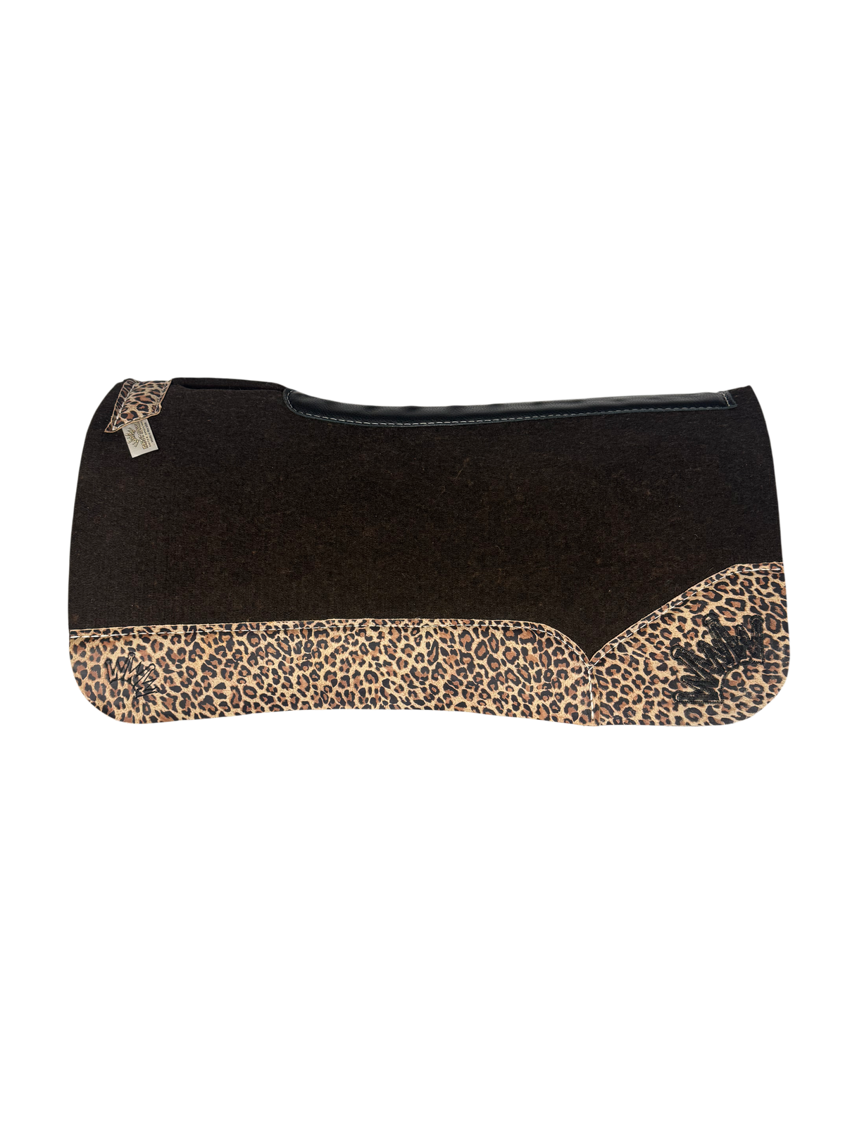 OG Saddle Pad with Leopard Leather - Crown in Black Embroidery