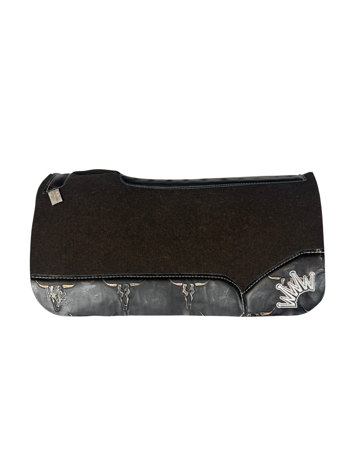 OG Saddle Pad with Longhorn Metallic Coffee Leather- Crown in White Embroidery