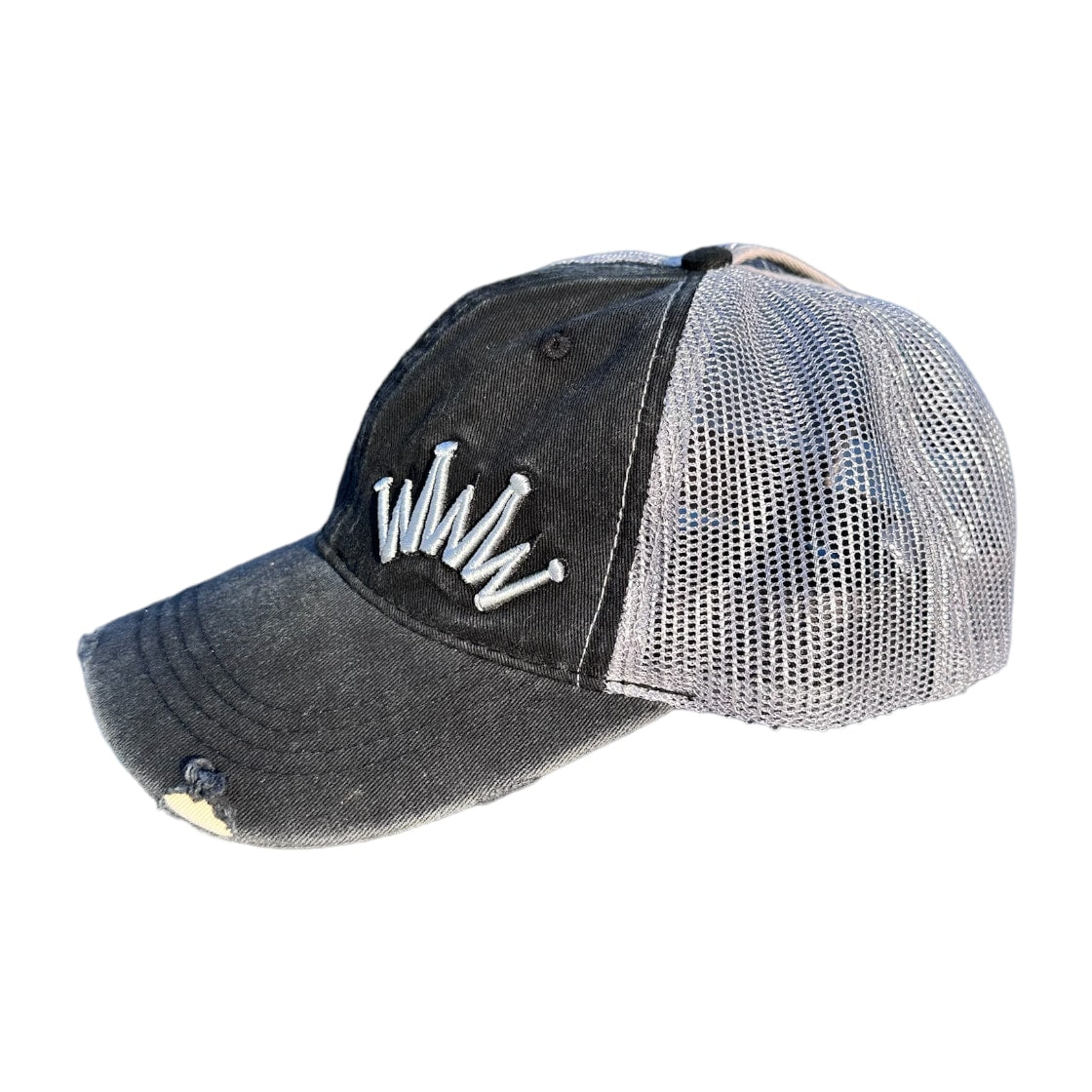 Trucker Hat High Pony Distressed Gray