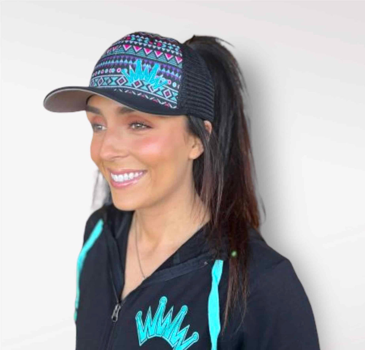 Trucker Hat High Pony Aztec Print