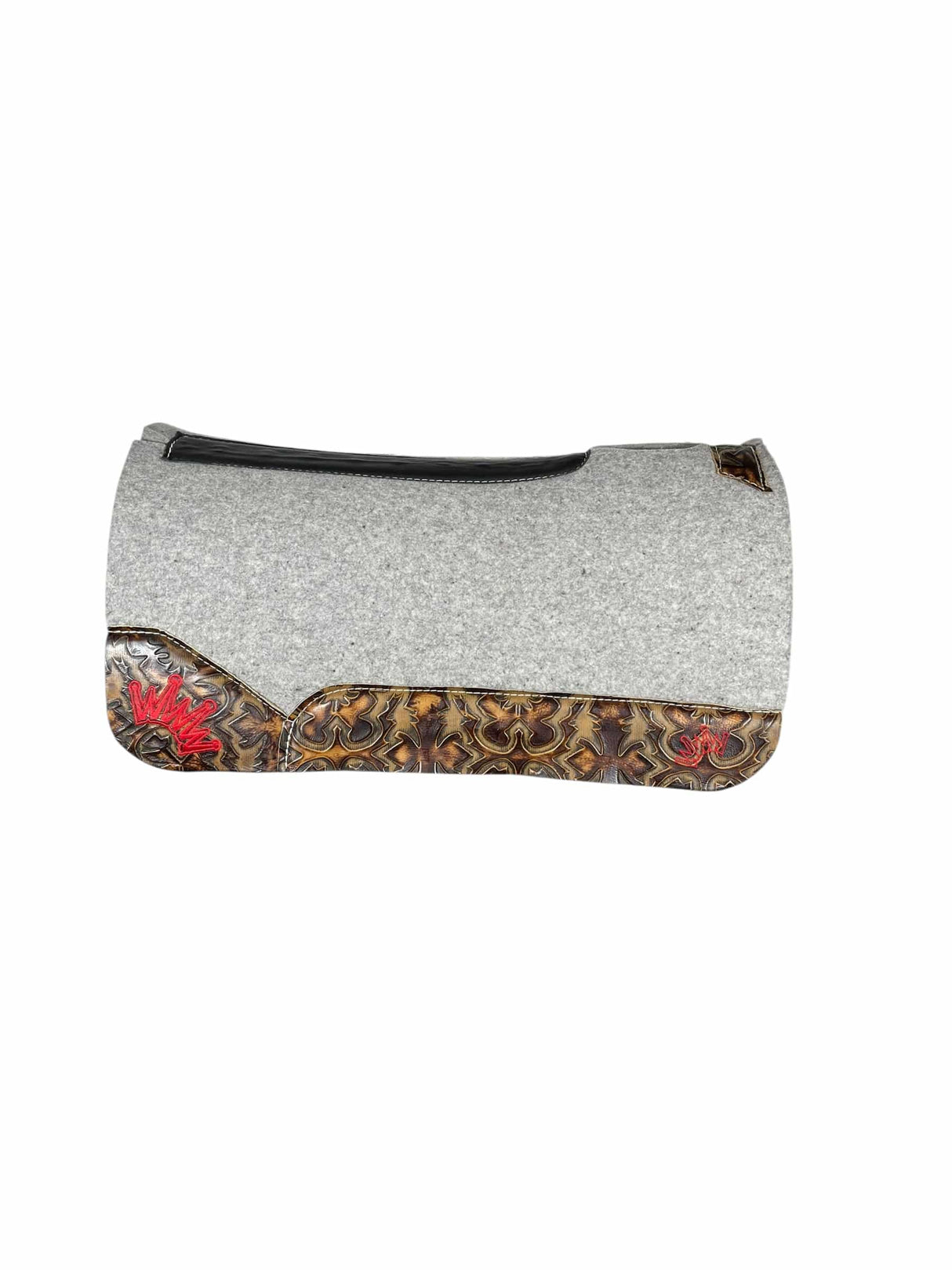 Gray Kush Saddle Pad with Laredo Sepia - Crown in Red Embroidery (#124589)