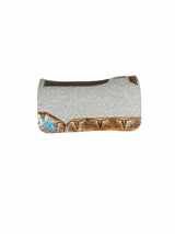 Gray Kush Saddle Pad with Longhorn Sepia - Crown in White/Turquoise Embroidery (#124536)