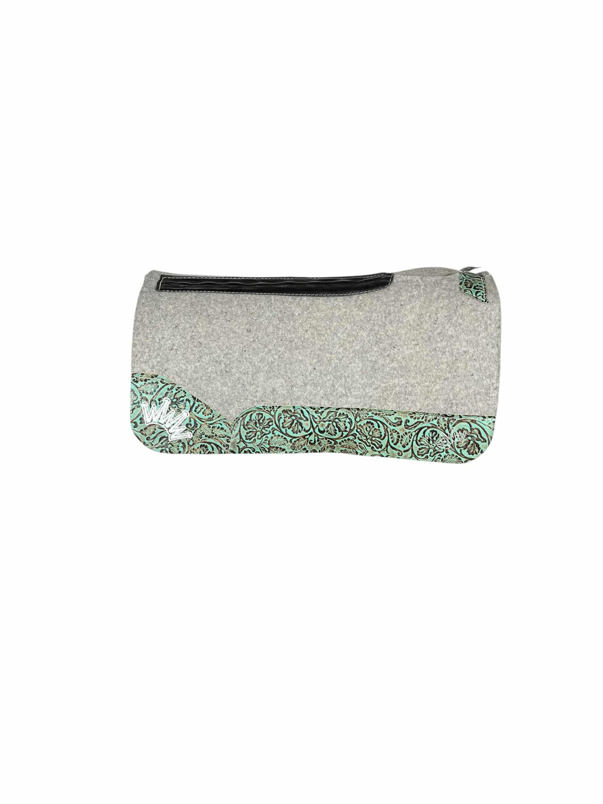 Gray Kush Saddle Pad with Turquoise Floral - Crown in White Embroidery (#124574)