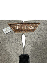 Gray Kush Saddle Pad with Vintage Peat Elephant - 3 Crosses in Beige Embroidery with Matt. 19:26 on Wither Strap