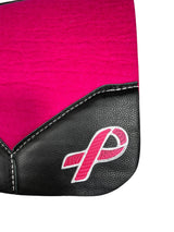 Pink Kush Saddle Pad with Black Leather - Breast Cancer Ribbon in White/Hot Pink Embroidery