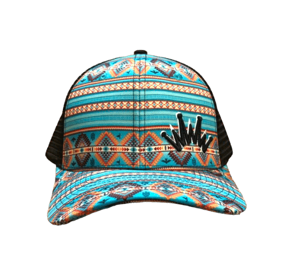 Vintage Trucker Hat Blue‎ Customized Western Native Tribal Turquoise Glitter Beaded Ariat Turquoise Chief baseball cap, Native American  main image 4
